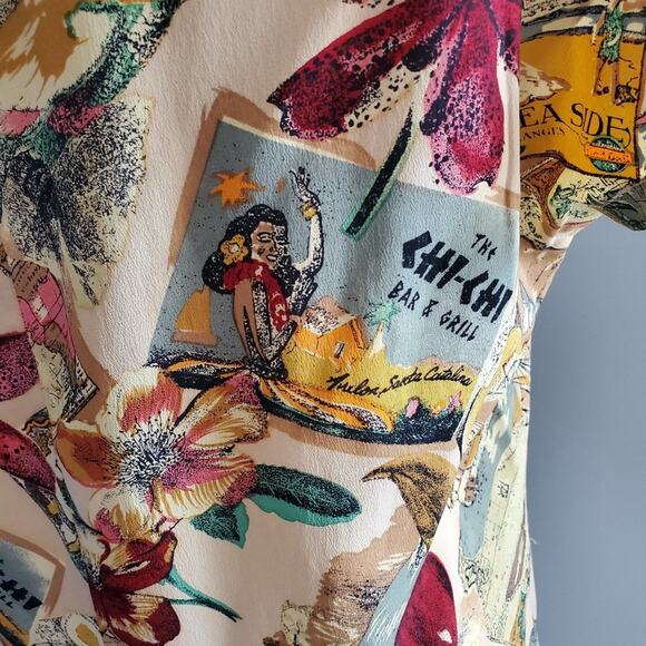 Theomiles Chi-Chi Bar & Grill 100% Silk Short Sleeve Top 8 - Picture 6 of 9